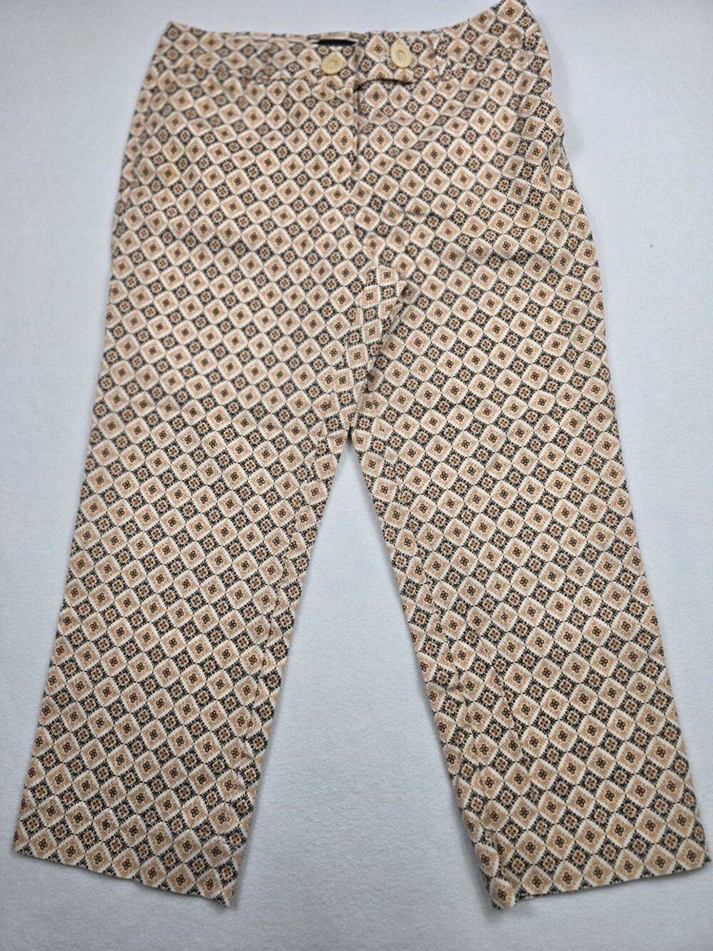 Talbots Womens 10 Stretch Printed Capri Pants Beige & Brown Geometric
